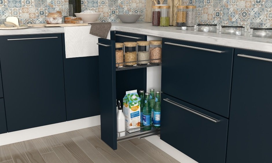 oil-spice-pull-out-drawer-blue-white-kitchen-design